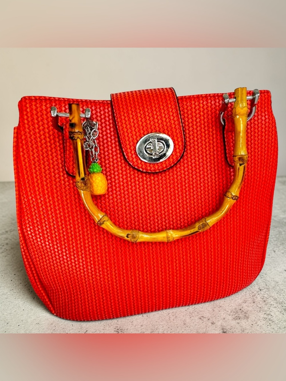 Sourpuss Orange Woven Tiki Handbag - Retro Rockabilly Pineapple - Picture 4 of 14